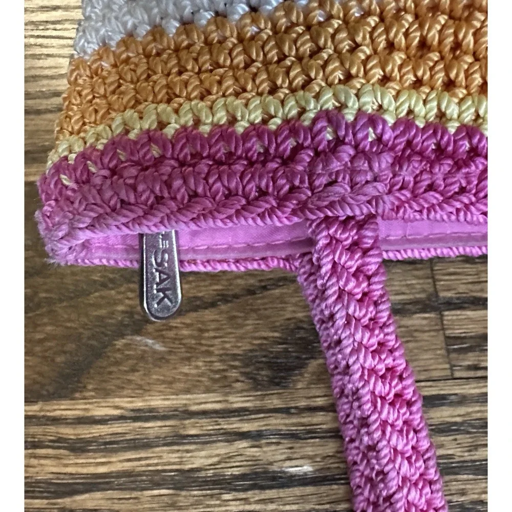 The Sak Indio Rainbow Stripe Crochet Purse Small Boho Retro Pink Y2K Bag